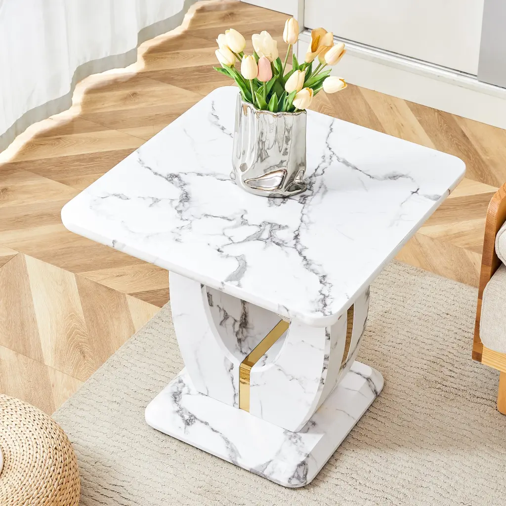 Modern Minimalist White Stone Patterned MDF Square Coffee Table droom w-1151