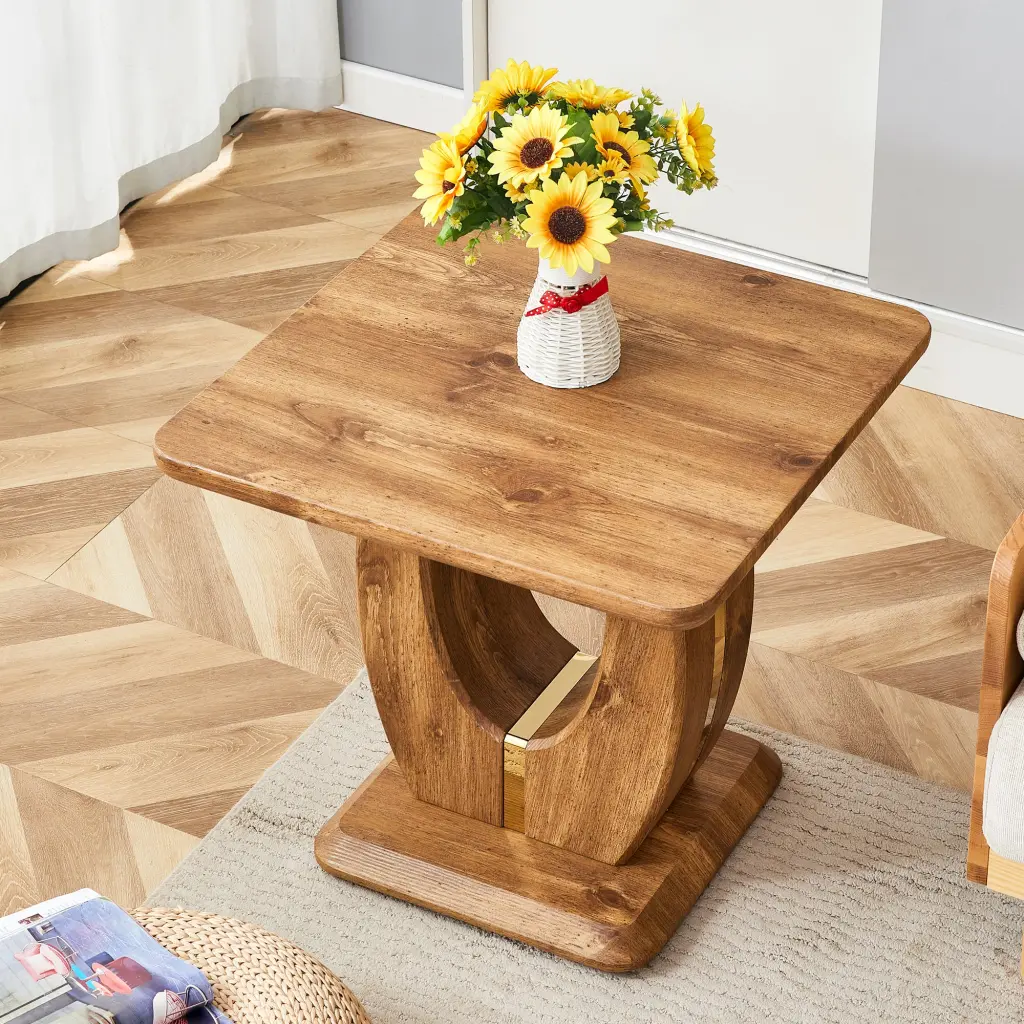 Modern Minimalist Wood and Marble Pattern MDF Square Coffee Table droom w-1151