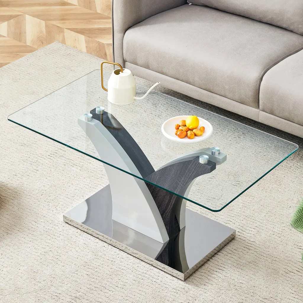Rectangular Coffee Table Tempered Crystal Countertop And Mdf droom w-1151