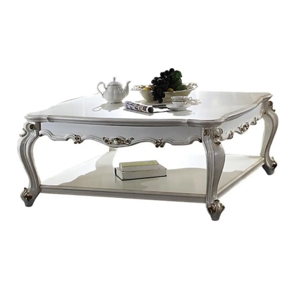 Ergode Square Coffee Table Antique Pearl Finish Living Room Table
