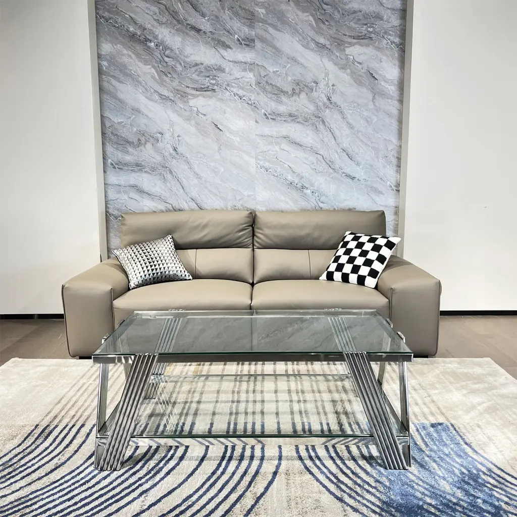 47 Inch Rectangle Modern Stainless Steel Double Layer Coffee Table fjh