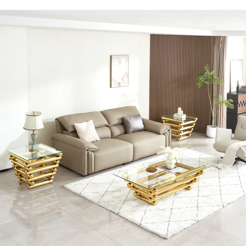 Modern Stainless Alloy Metal Coffee Table Set 3 Clear Tempered Glass fjh