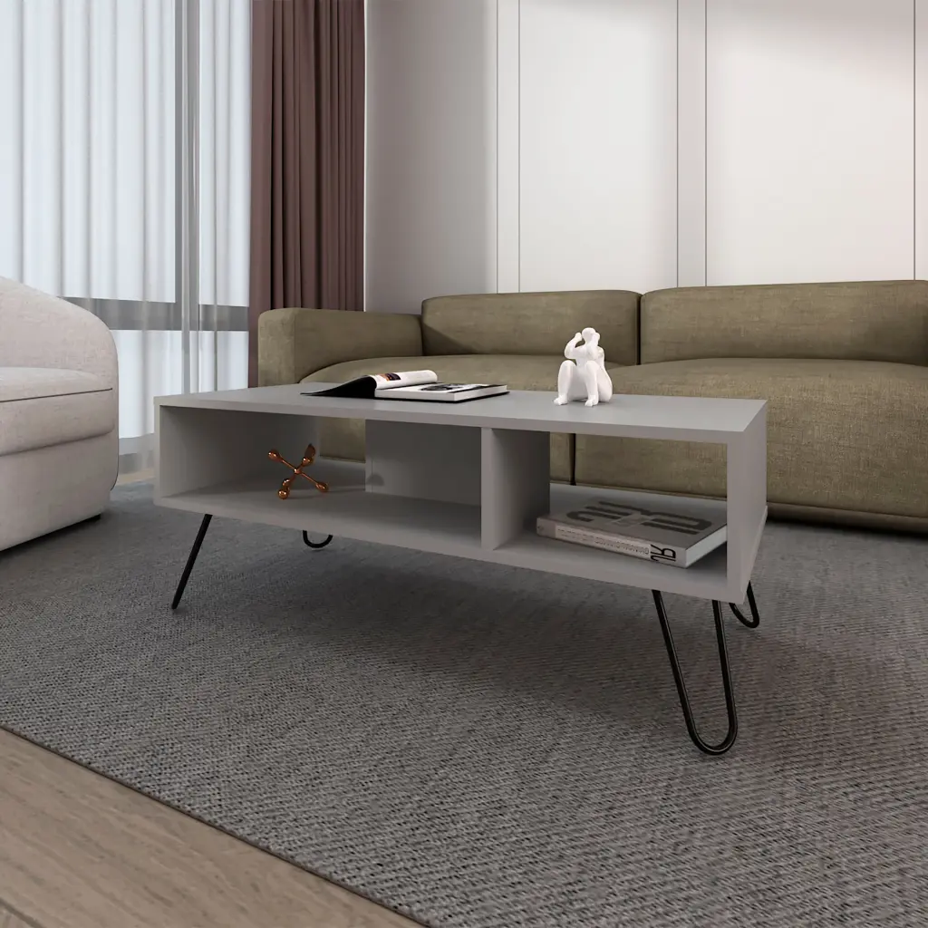 Bagdad Coffee Table Melamine Hairpin Legs Smoke Finish fm furniture