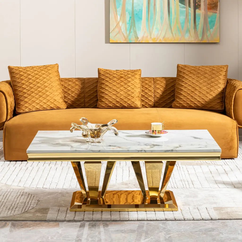 51.18 Inch Modern Rectangular Coffee Table Marble Pattern Top foshan dahui furniture co.-ltd.