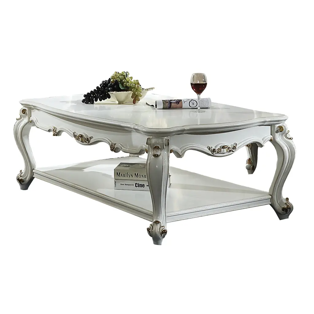 Antique Pearl Coffee Table Bottom Shelf Ivory Finish furniture max