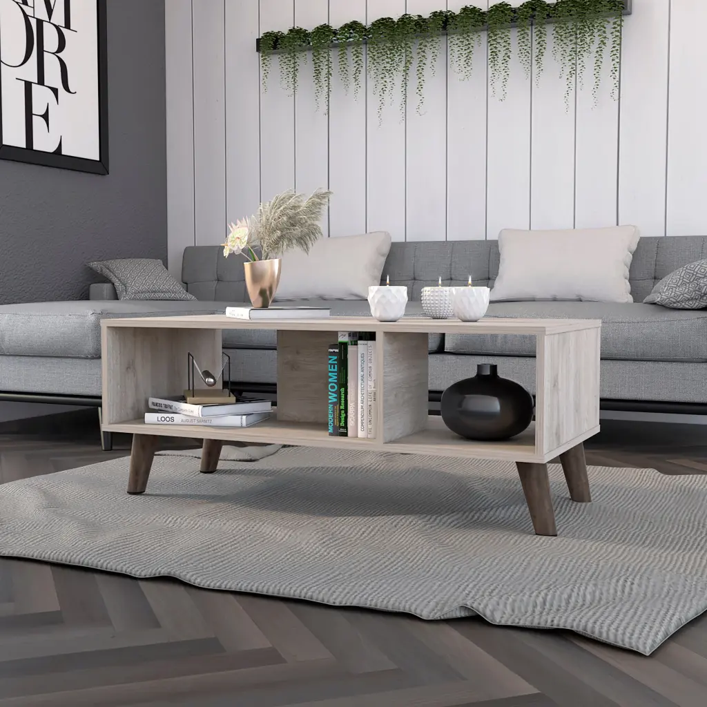 Light Grey 2 Shelf Rectangle Coffee Table Particle Board furniture max