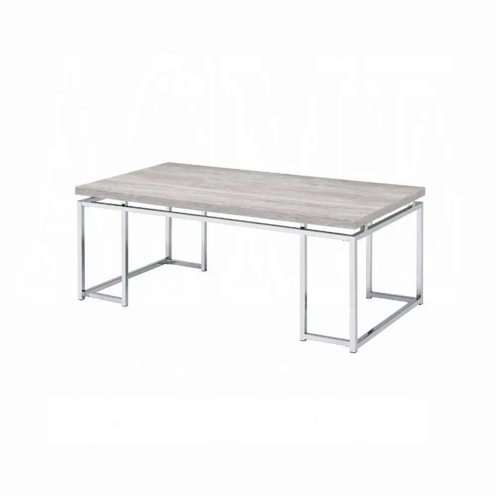 Natural Oak And Chrome Coffee Table Metal Sled Base Modern Living Room Table furniture max