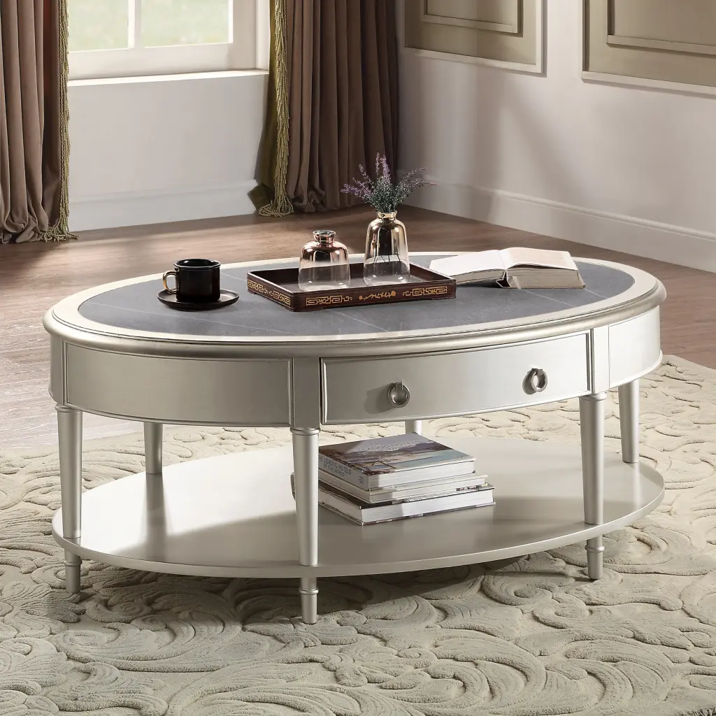 Sintered Marble and Champagne 1 Shelf Coffee Table Living Room furniture max