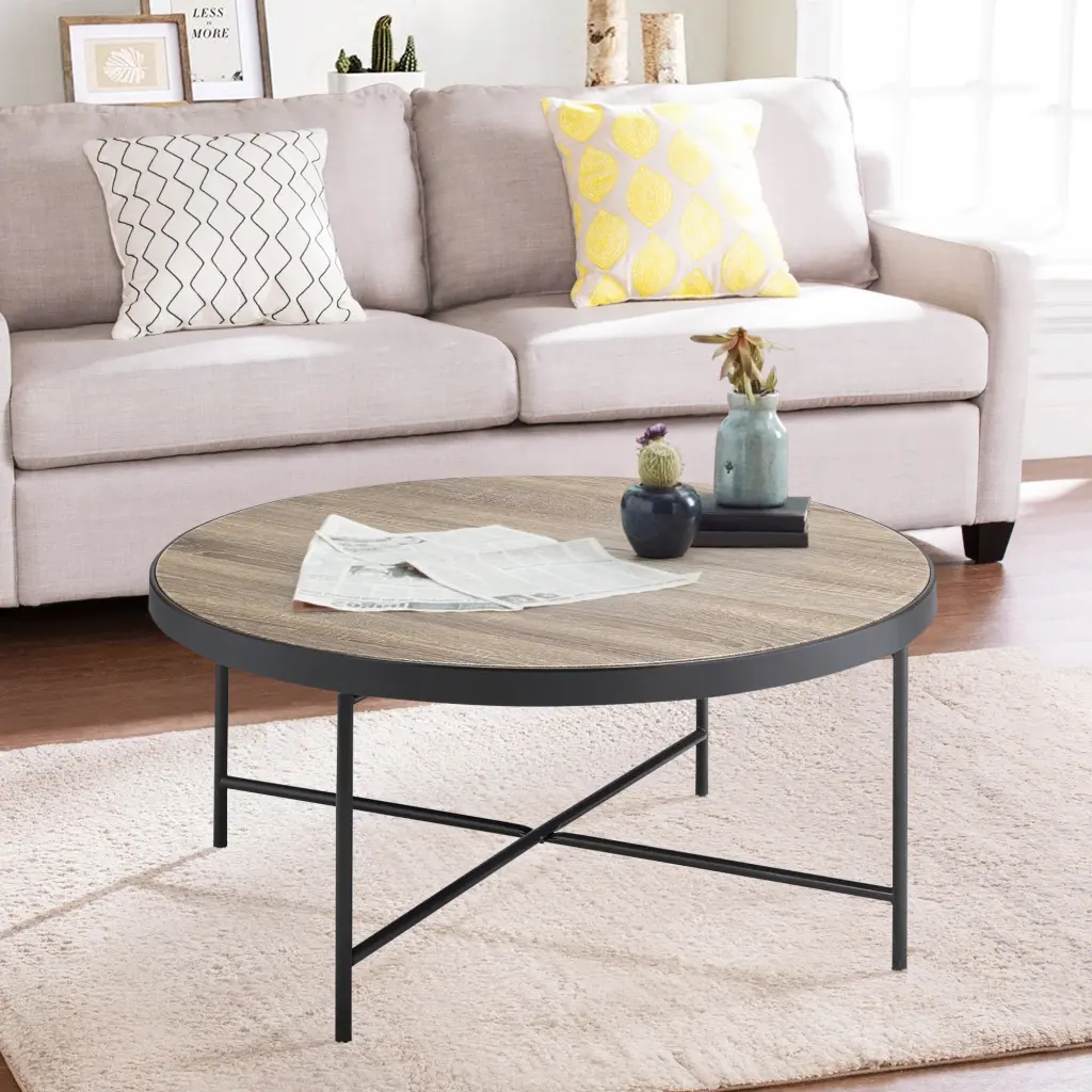 Weathered Grey Oak And Black Coffee Table Primary Living Space furniture max