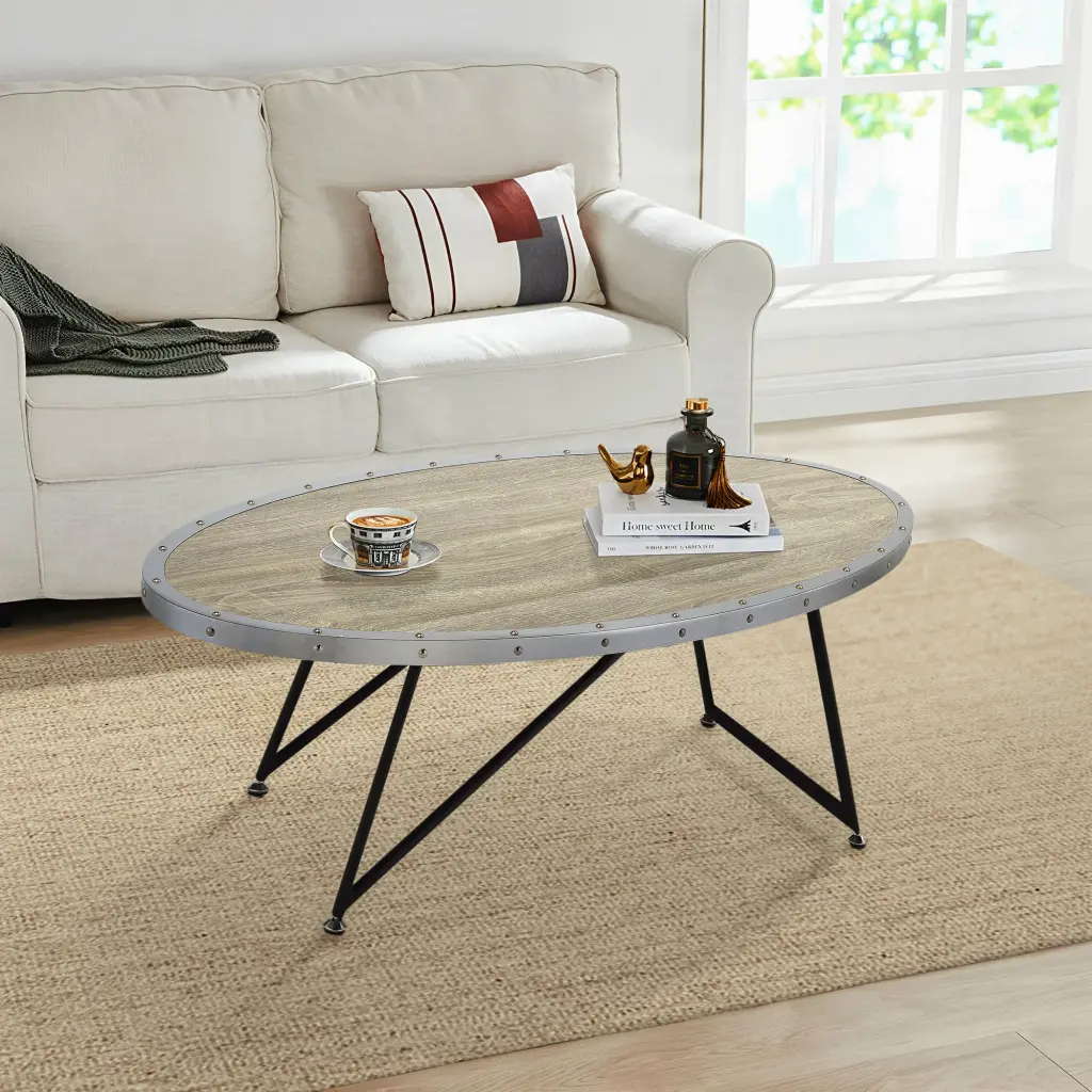 Weathered Grey Oak And Black Oval Coffee Table Grey Black Primary Living furniture max