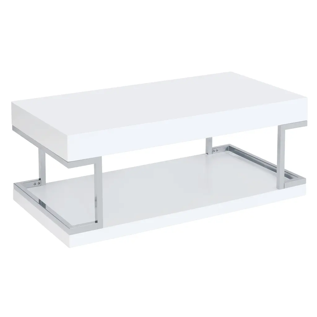 White High Gloss Chrome Coffee Table Bottom Shelf Modern Design furniture max