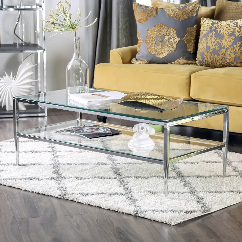 Furniture America Sparling Glass Top Coffee Table Chrome Frame