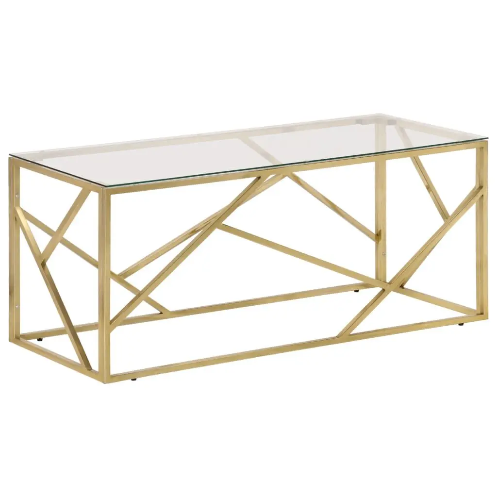 Gold Stainless Steel and Tempered Glass Coffee Table Modern Living Room