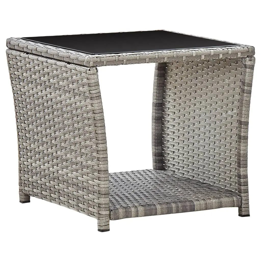 Gray Poly Rattan and Glass Coffee Table 17.7x17.7x15.7 Inches