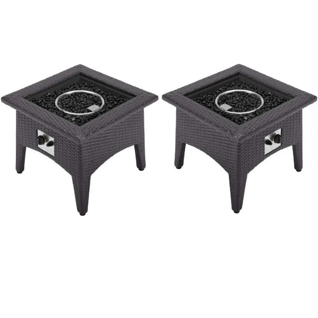 Home Square Fire Pit Patio Coffee Table Espresso Set 2
