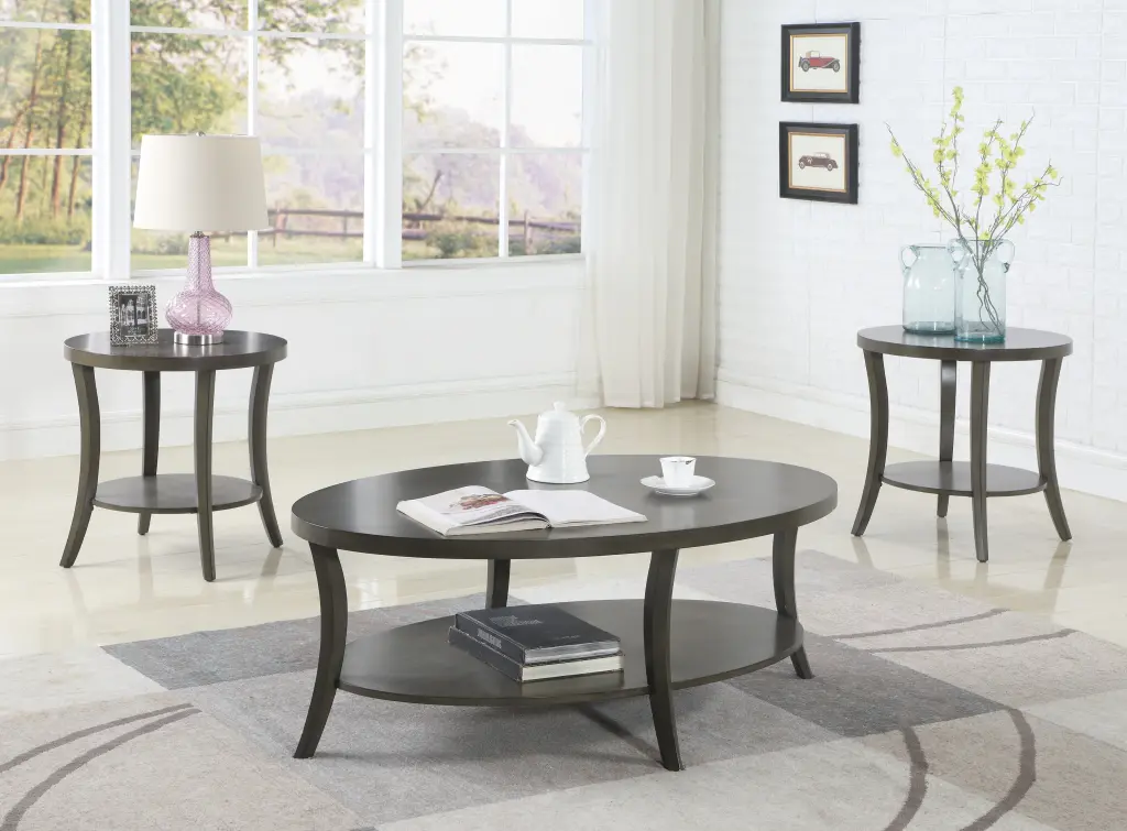 Perth Contemporary Oval Shelf Coffee Table Set Gray hz