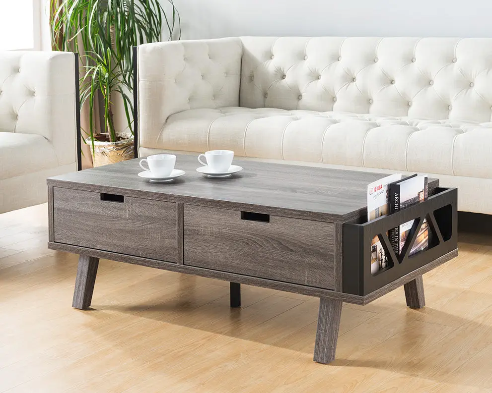 Antique Timber Livingroom Coffee Table Two Storage Drawers Distressed id international- inc.