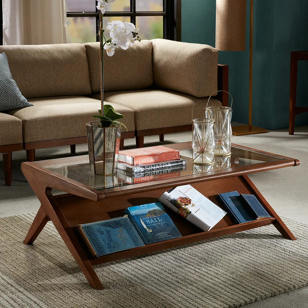 Only Assistancebuyer Rocket Coffee Table Tempered Crystal Walnut Solid Wood jla