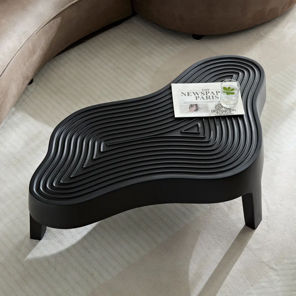 47.24 Inch Fiberglass Cloud Coffee Table Living Room Matte Black justone