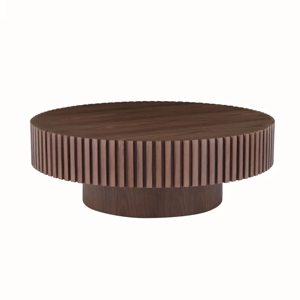 39.37 Inch Round MDF Coffee Table Mid Century Modern Unique Design justone interior