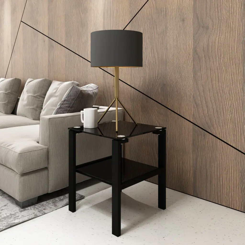 Black Glass Coffee Table Modern Clear Center Table Living Room jws-w241