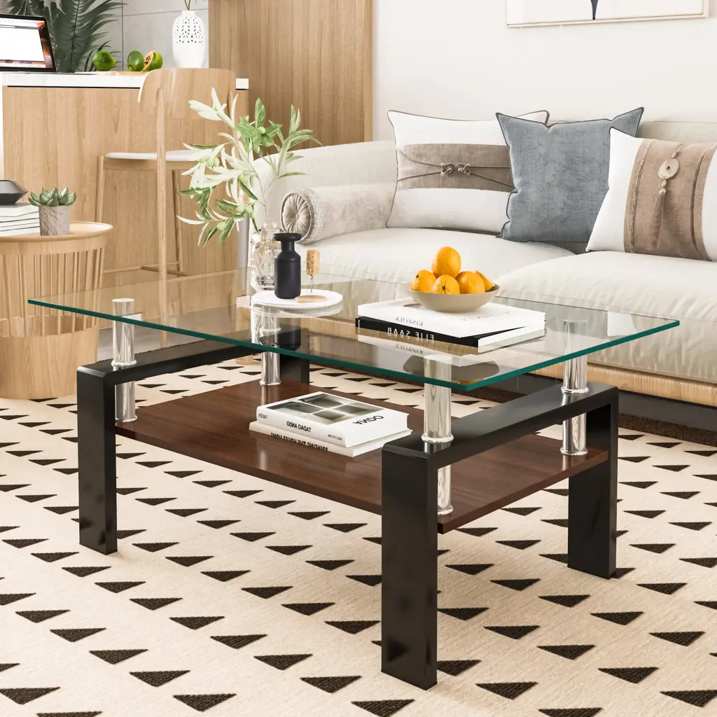 Modern Rectangle Coffee Table Tempered Crystal Tabletop and MDF Layer jws-w241