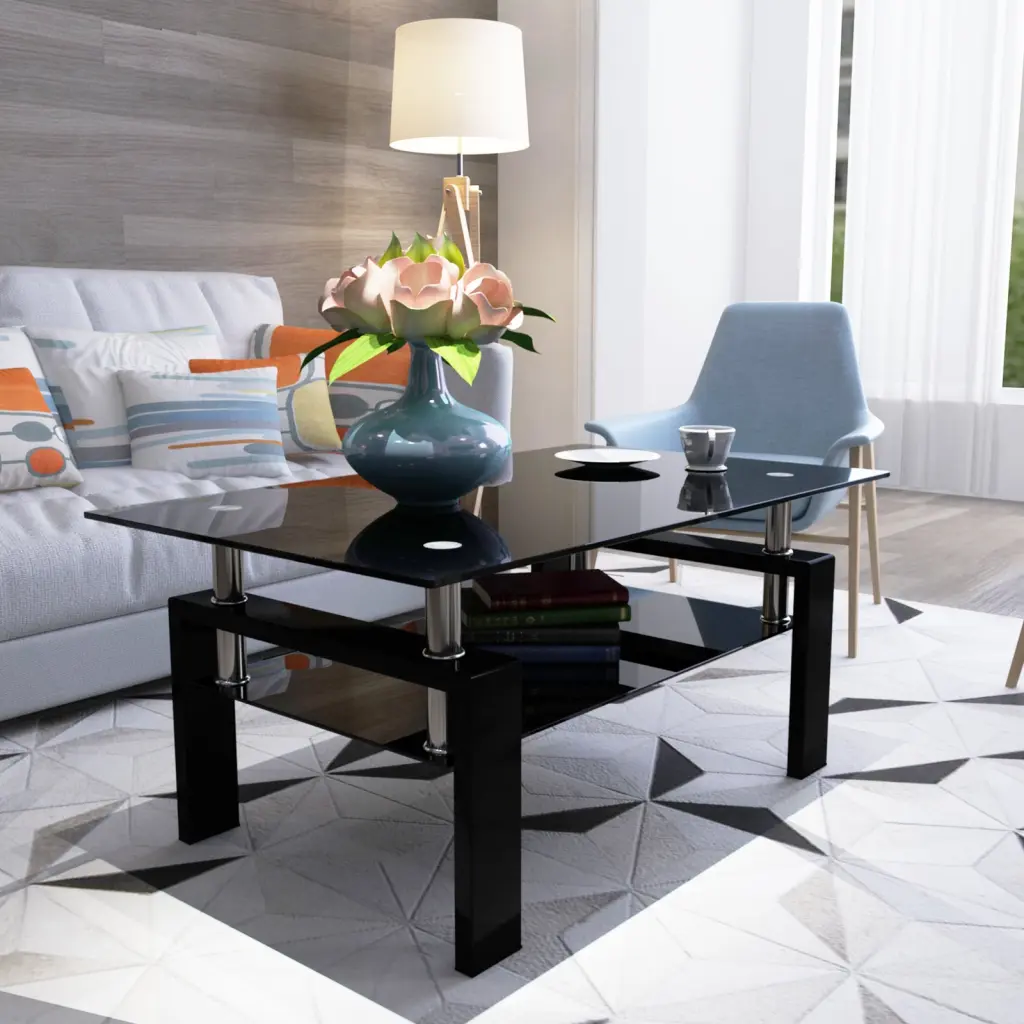 Rectangle Black Crystal Coffee Table Clear Coffee Table Modern Side Center Table jws-w241