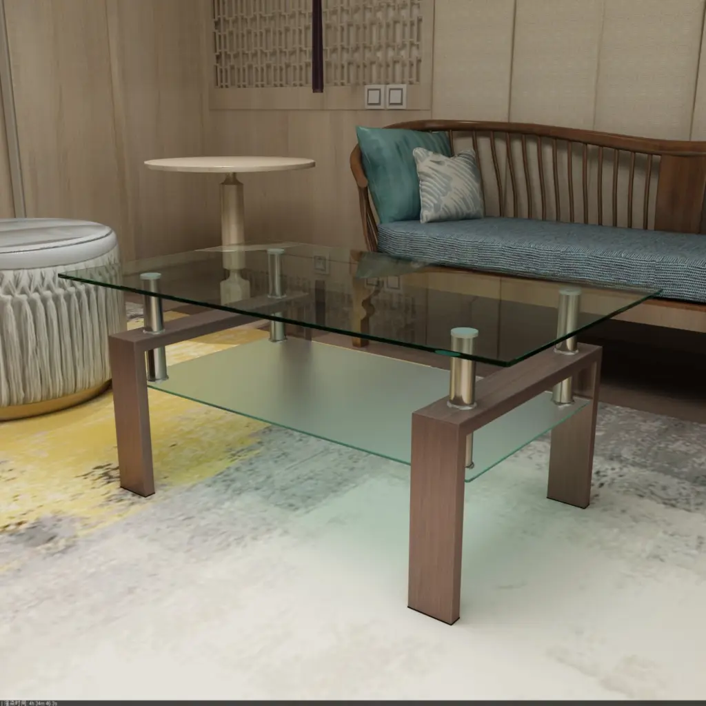 Rectangle Walnut Glass Coffee Table Clear Modern Side Table Living Room jws-w241