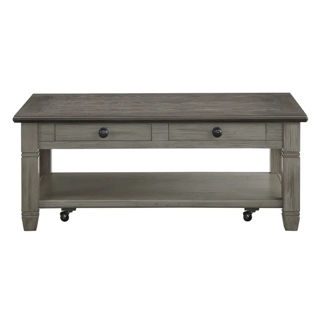 Coffee And Antique Gray Finish 1Pc Cocktail Table Casters 2 Drawers Living Room kanepe