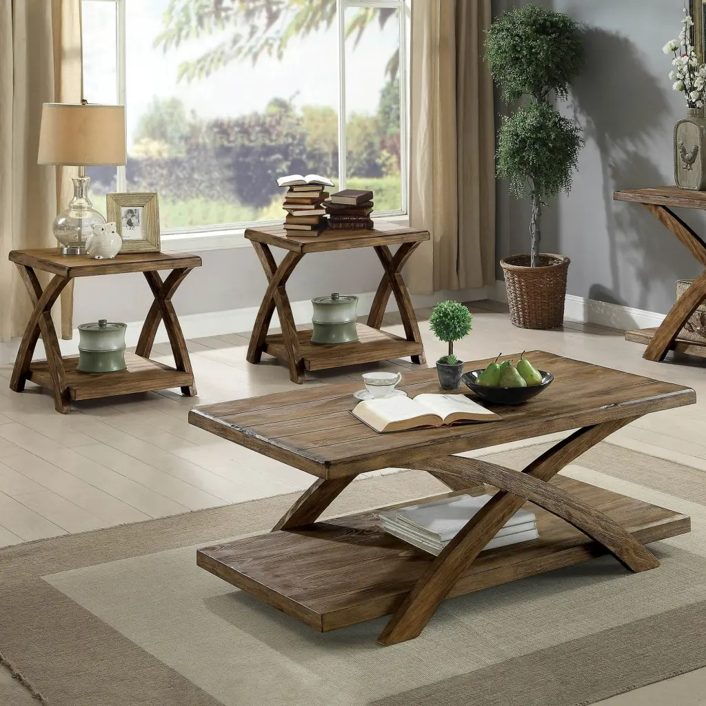 Transitional 3 Piece Coffee Table Set Living Room Occasional Tables kanepe