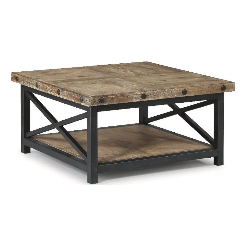 Kingfisher Lane Brown Square Coffee Table Metal Frame and Exposed Bolts