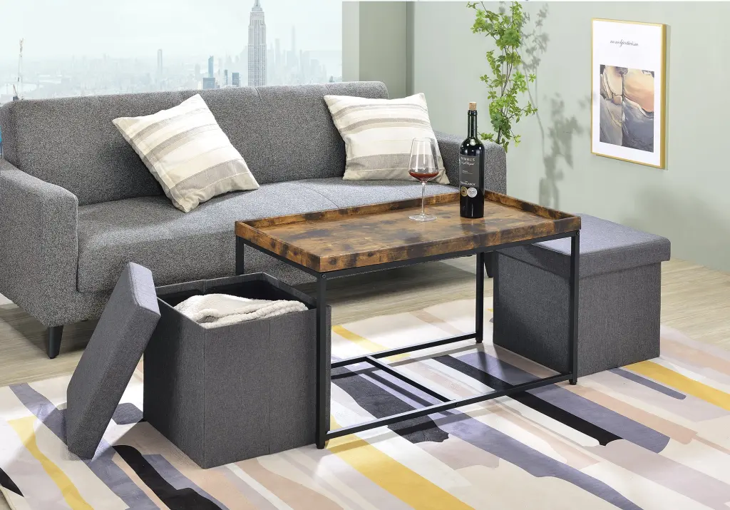 Monty 35 Inch Weathered Oak 3 Piece Coffee Table Set Raise lilola home