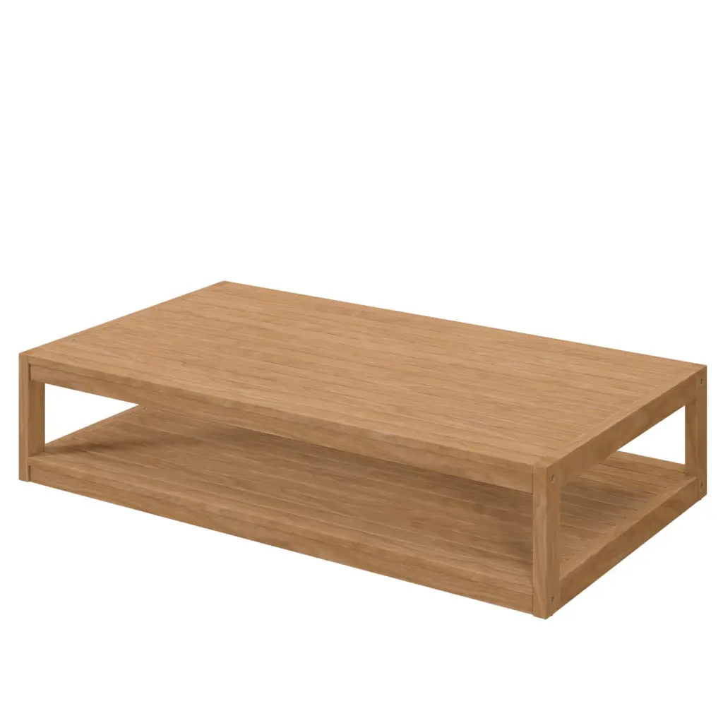Lounge Coffee Table Rectangular Brown Natural Teak Wood - Outdoor Patio Balcony Furniture Mod