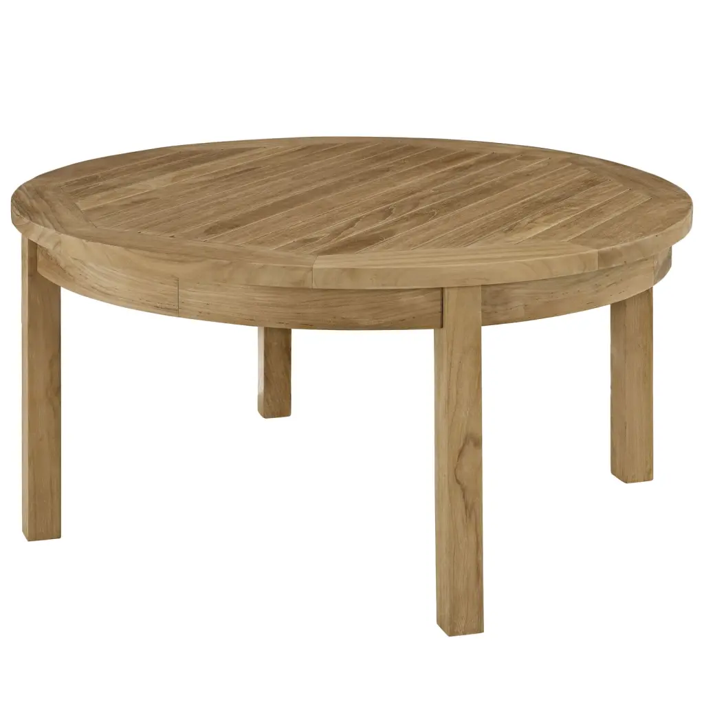 Modern Contemporary Outdoor Patio Teak Round Coffee Table Brown Wood