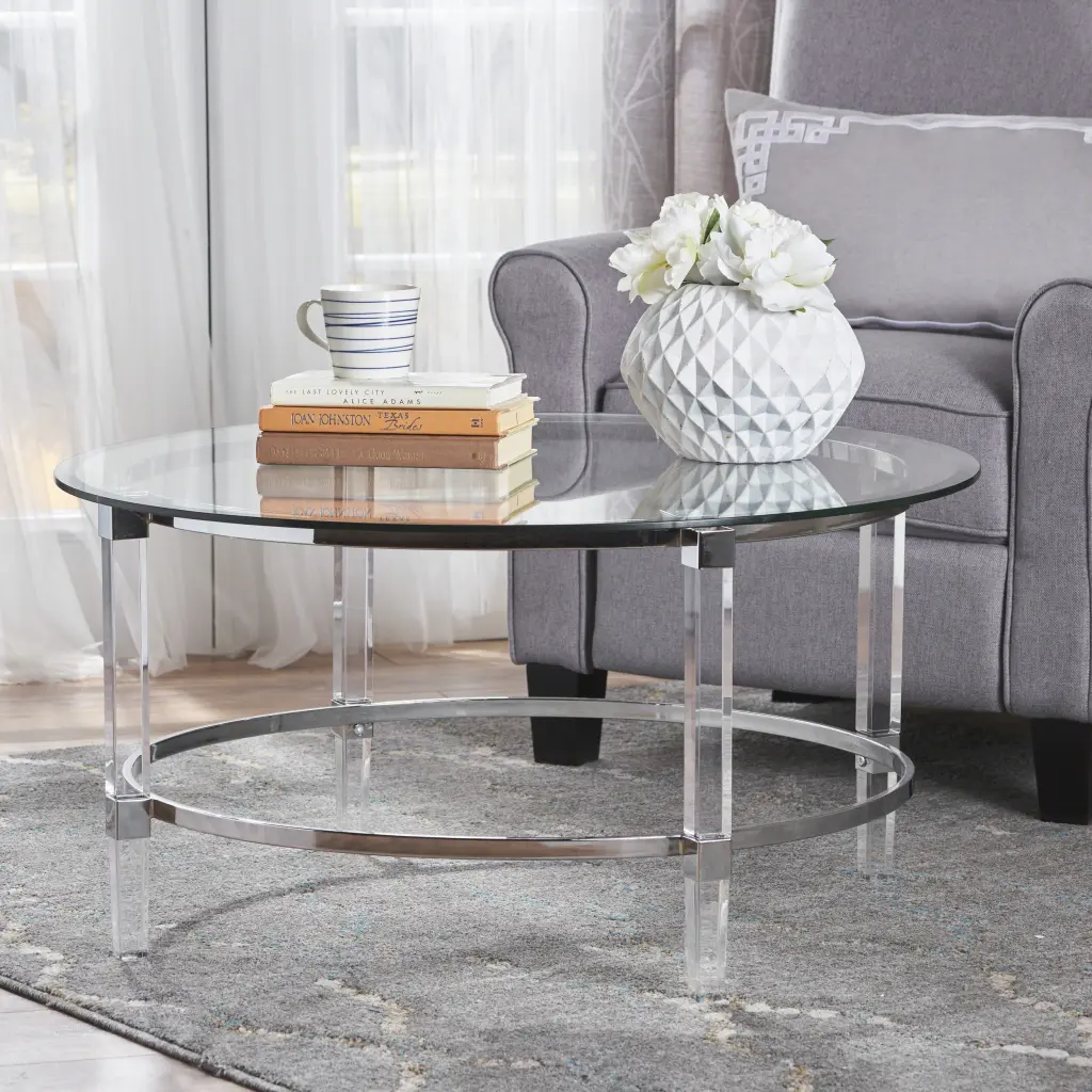 Round Coffee Table Clear Glass Top Modern Living Room Furniture nh-home living