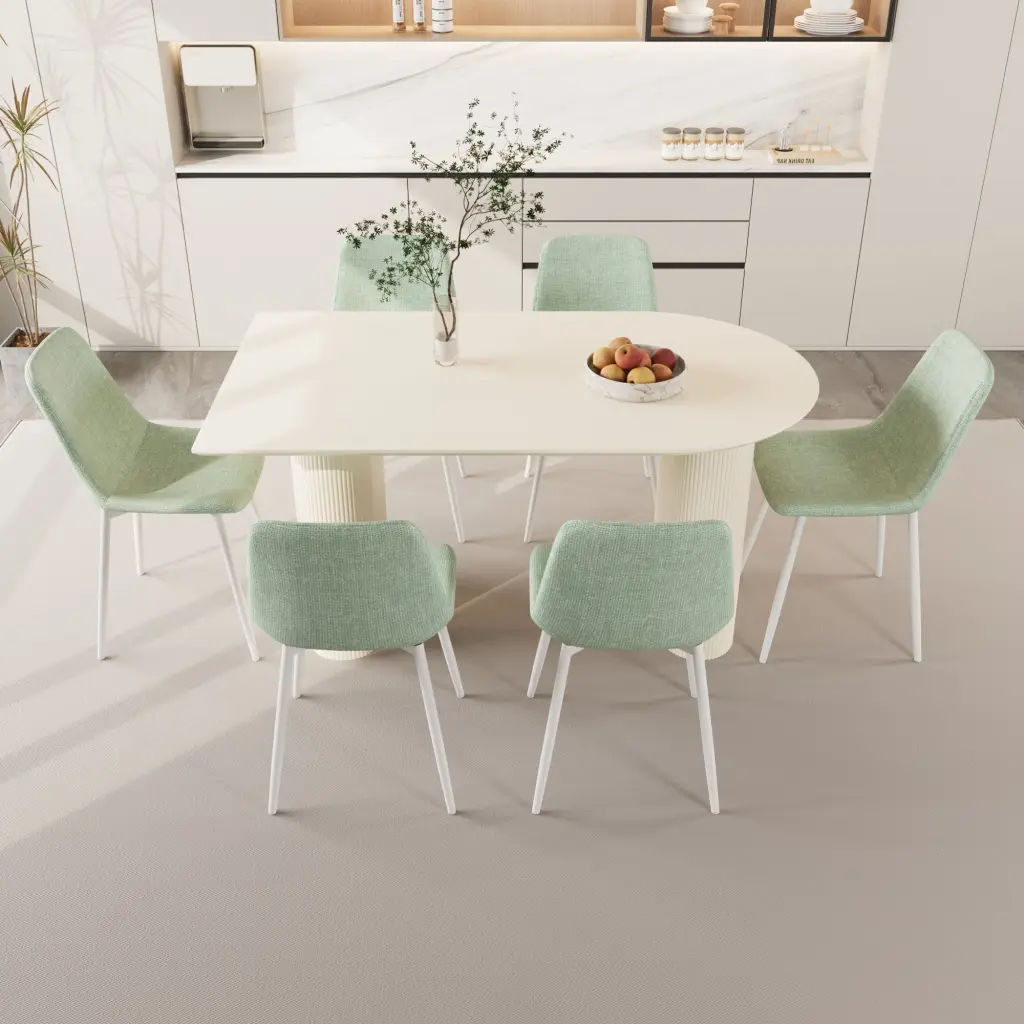 63" MDF Cream Style Coffee Table And Modern Dining Chair 8 Piece Set nuoli furniture