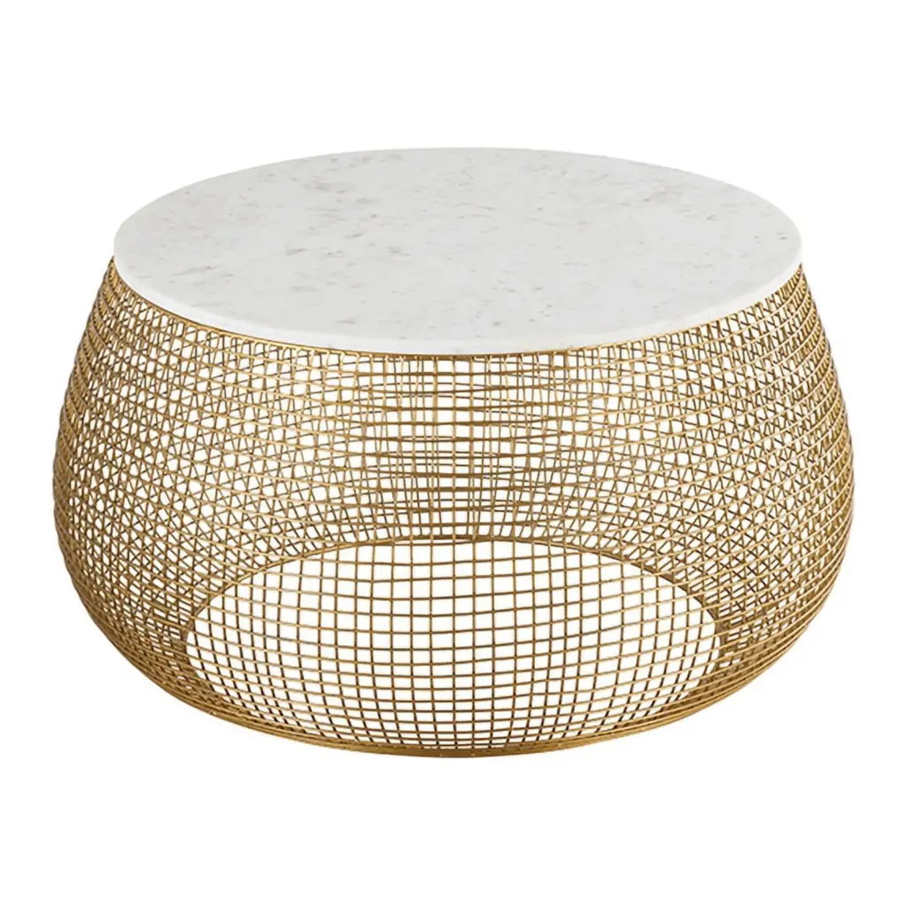 Pemberly Row Modern Coffee Table Iron Wire Frame Gold Color