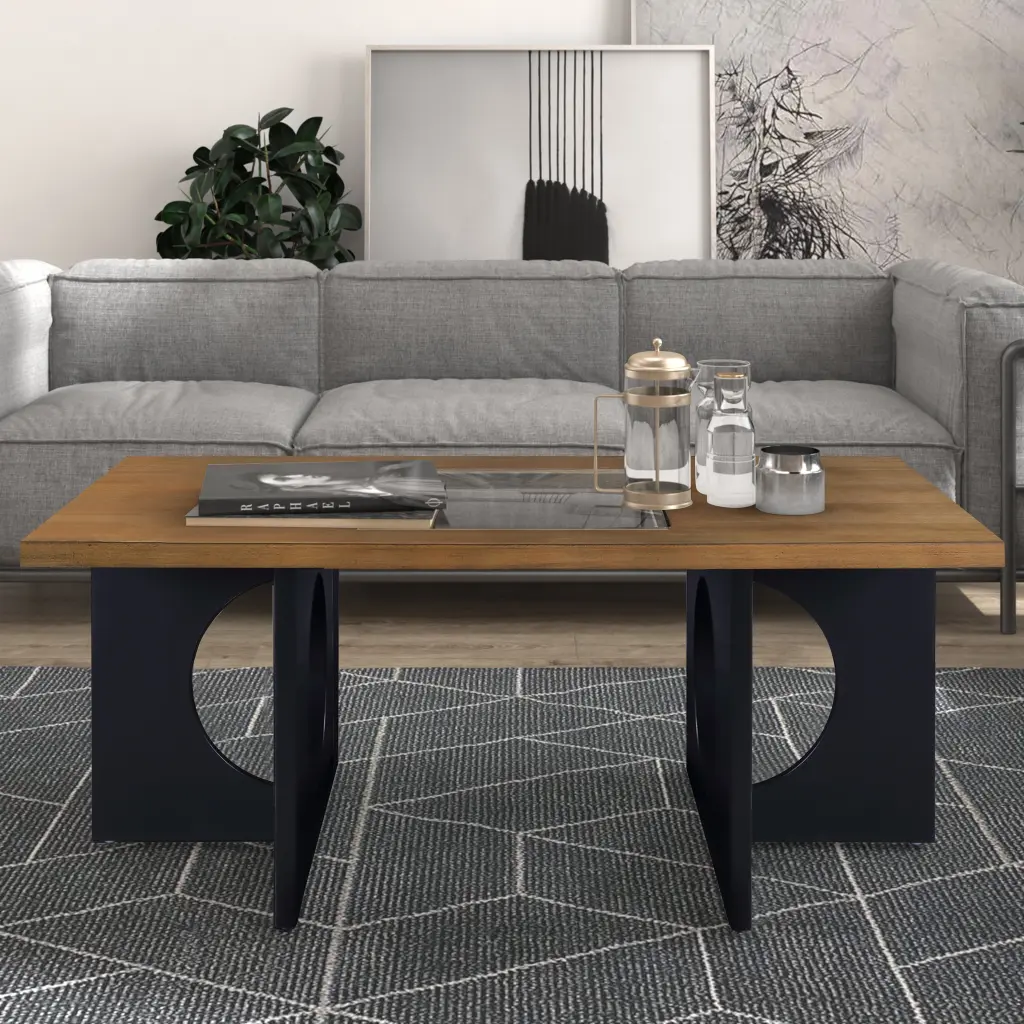 47 Inch Contemporary Wood Rectangular Coffee Table Clear Tempered Glass Top power growth furniture
