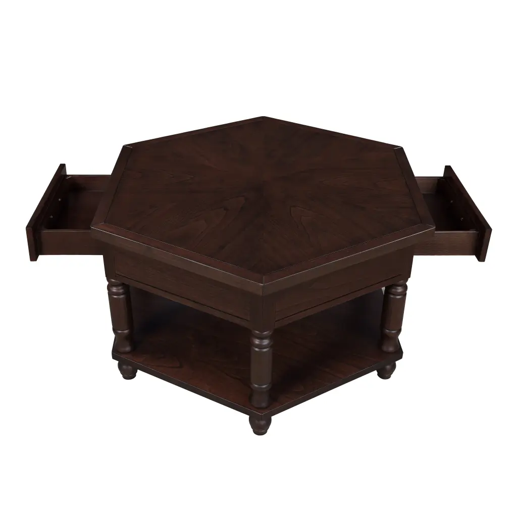 2 Tier Retro Hexagon Living Room Solid Timber Coffee Table Shelf power growth furniture