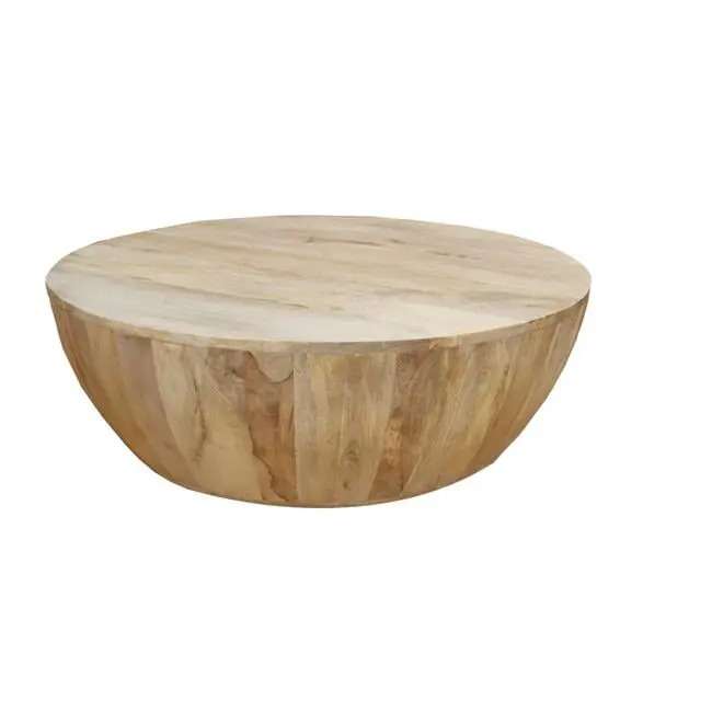 Mango Wood Round Coffee Table Light Brown 25.6 x 23.25 x 33.5 Inches Procomfort