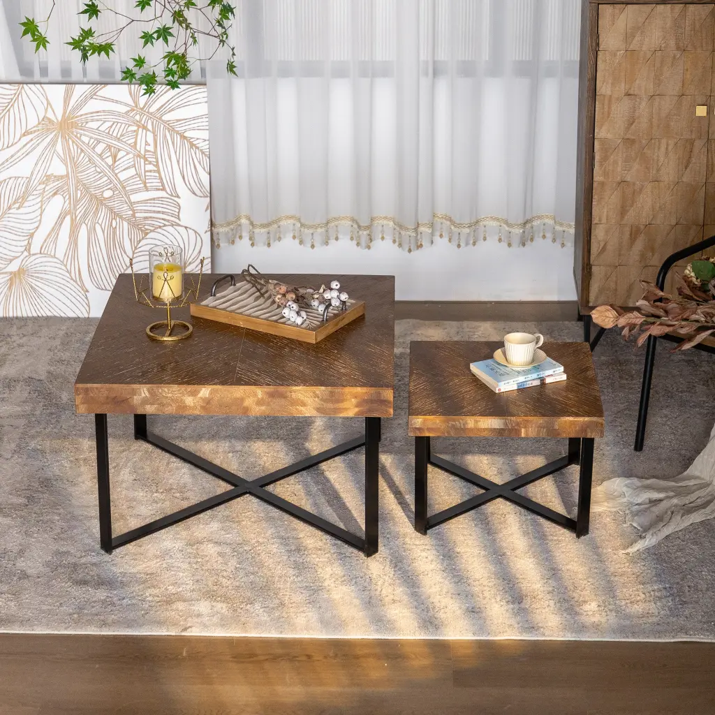 31.3" Modern Retro Splicing Square Coffee Table Fir Wood Table Top rnb