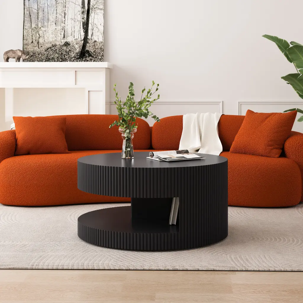 31.5 Inch Round Coffee Table Modern Center Table Storage Vertical Storage rnb