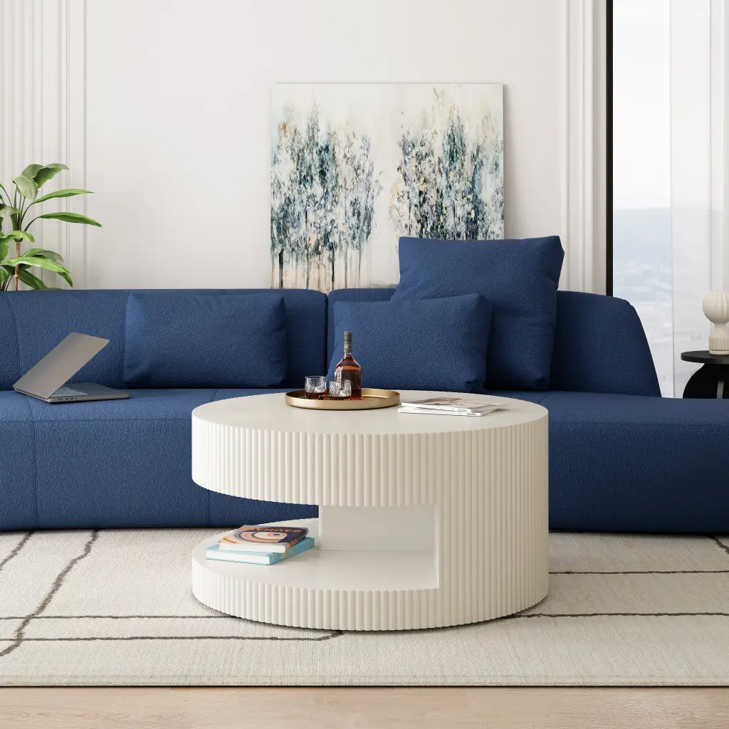 31.5 Round Coffee Table Modern Center Table Storage Vertical Style rnb