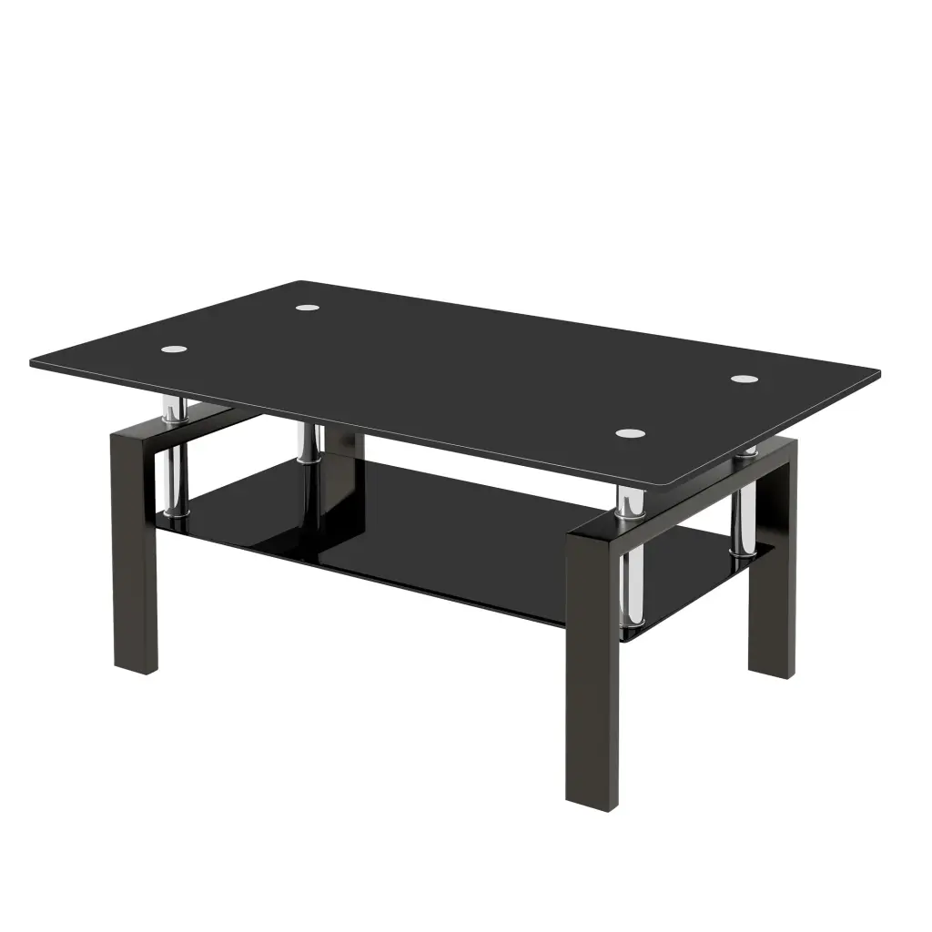 Black Tempered Crystal Coffee Table 2 Layer Storage Tea Table rnb