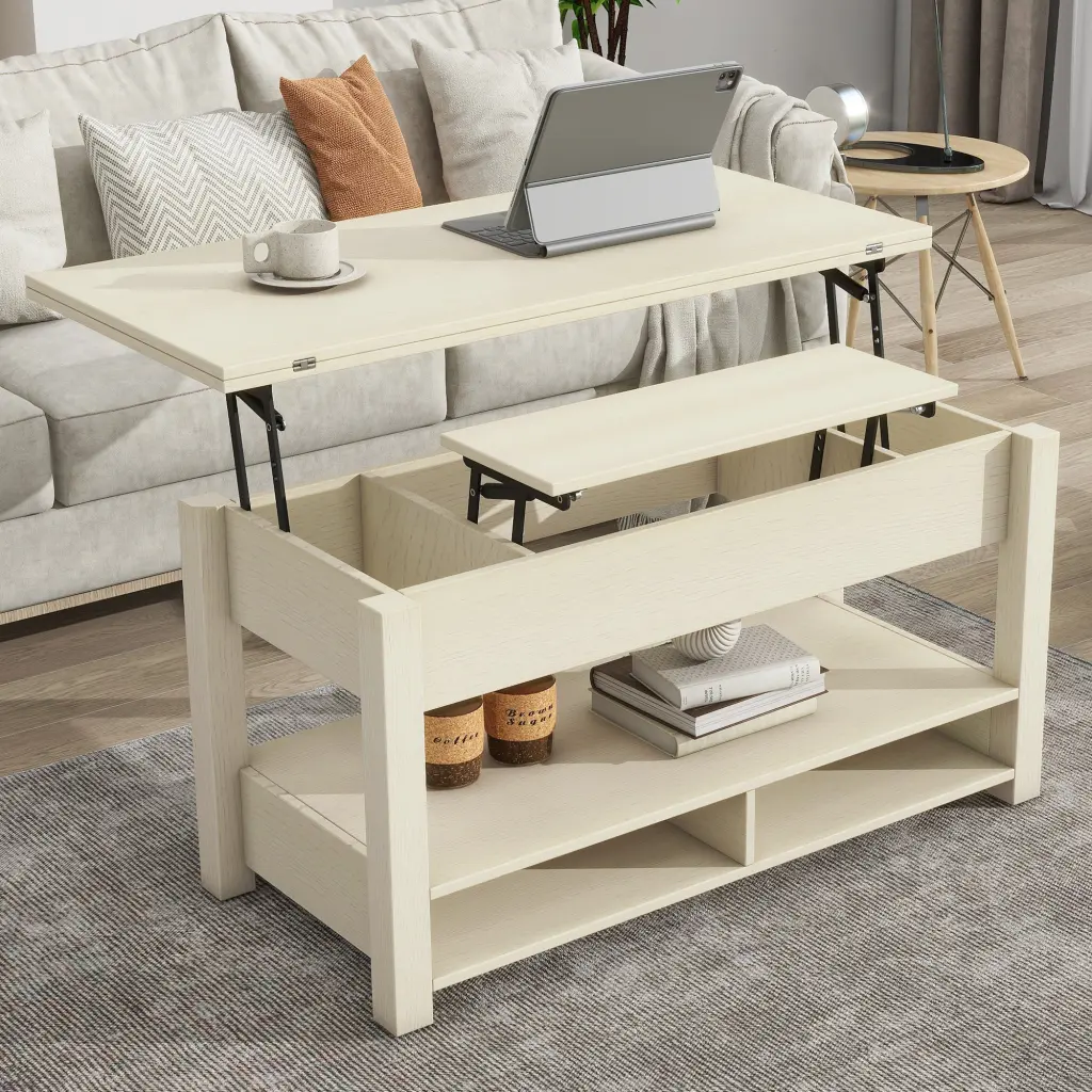 Lift Top Coffee Table Open Shelves Multi Functional Design rnb