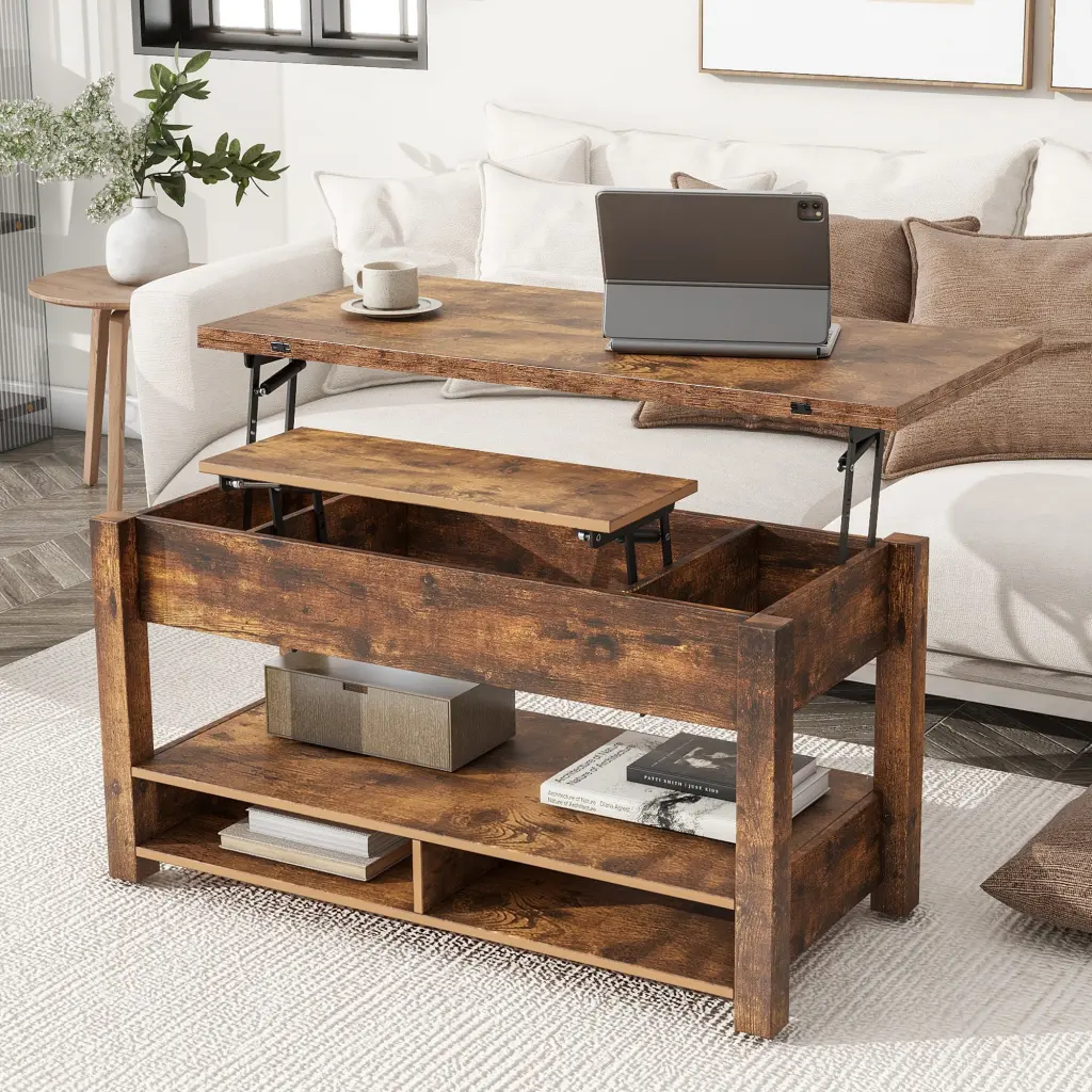 Lift Top Coffee Table Open Shelves Multi Functional Design rnb