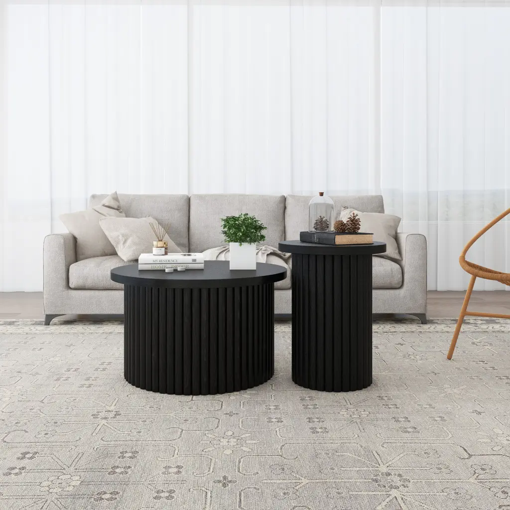 Modern Round Coffee Table Set 2 Side Tables rnb