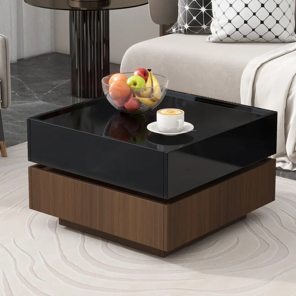 Multi Practical Square 360 Rotating Coffee Table 2 Drawers Living Room rnb