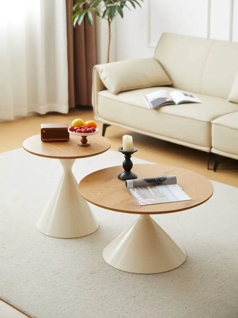 Round Coffee Table White Timber Brown White MDF Metallic rnb