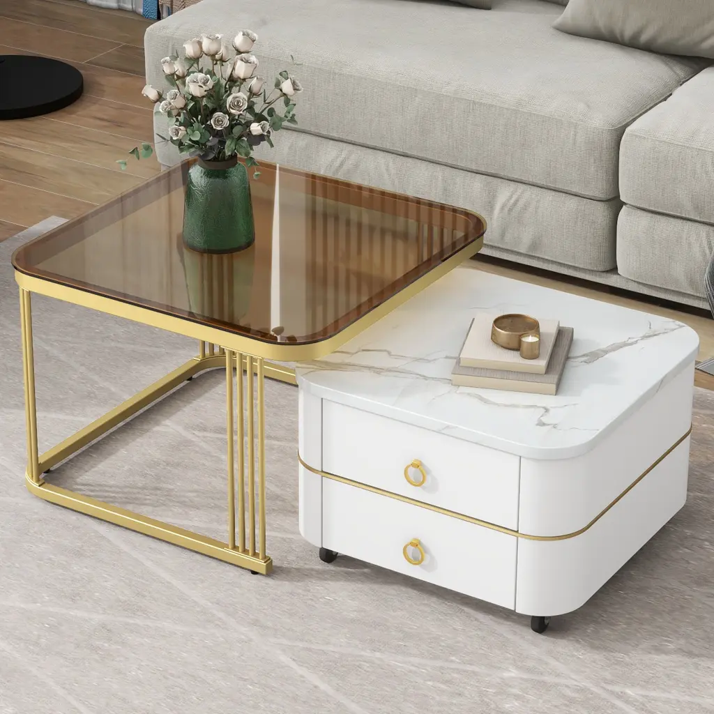 2 1 Square Nesting Coffee Table Wheels Drawers Stackable Side Table Living Room rnb